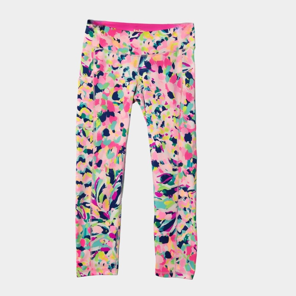 Lilly Pulitzer Luxletic Weekender Midi Leggings Pina Colada Club S Yoga Sporty